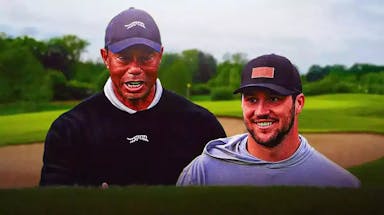 Bills QB Josh Allen with PGA Tour legend Tiger Woods at Genesis Invitational Pro-Am