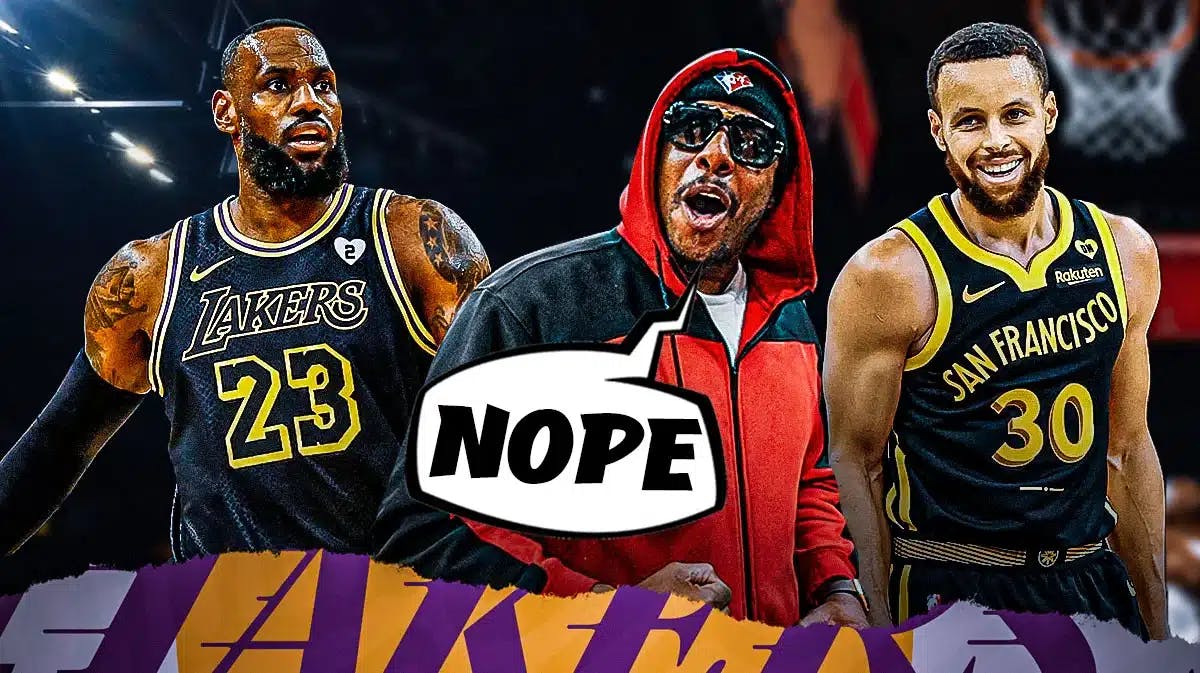 Paul Pierce saying: 'Nope.' Have LeBron James on one side of him and Stephen Curry on the other side, Lakers Warriors