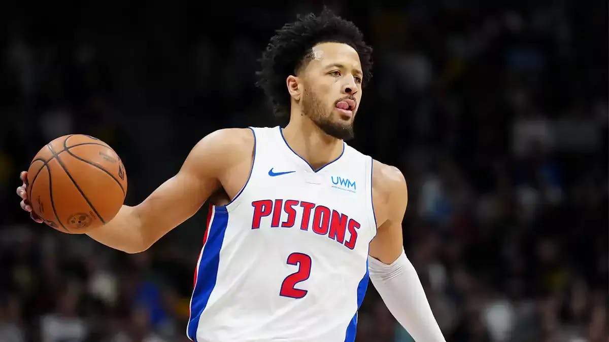 Detroit Pistons guard Cade Cunningham (2) controls the ball during the first quarter against the Denver Nuggets at Ball Arena