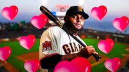 Pablo Sandoval in a Giants uniform. Heart emojis all around