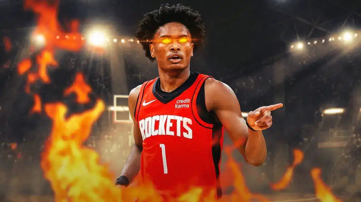 Amen Thompson (Rockets) with woke eyes and on fire