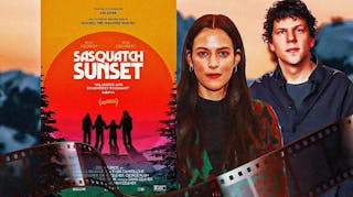 Sasquatch Sunset poster with Riley Keough and Jesse Eisenberg.