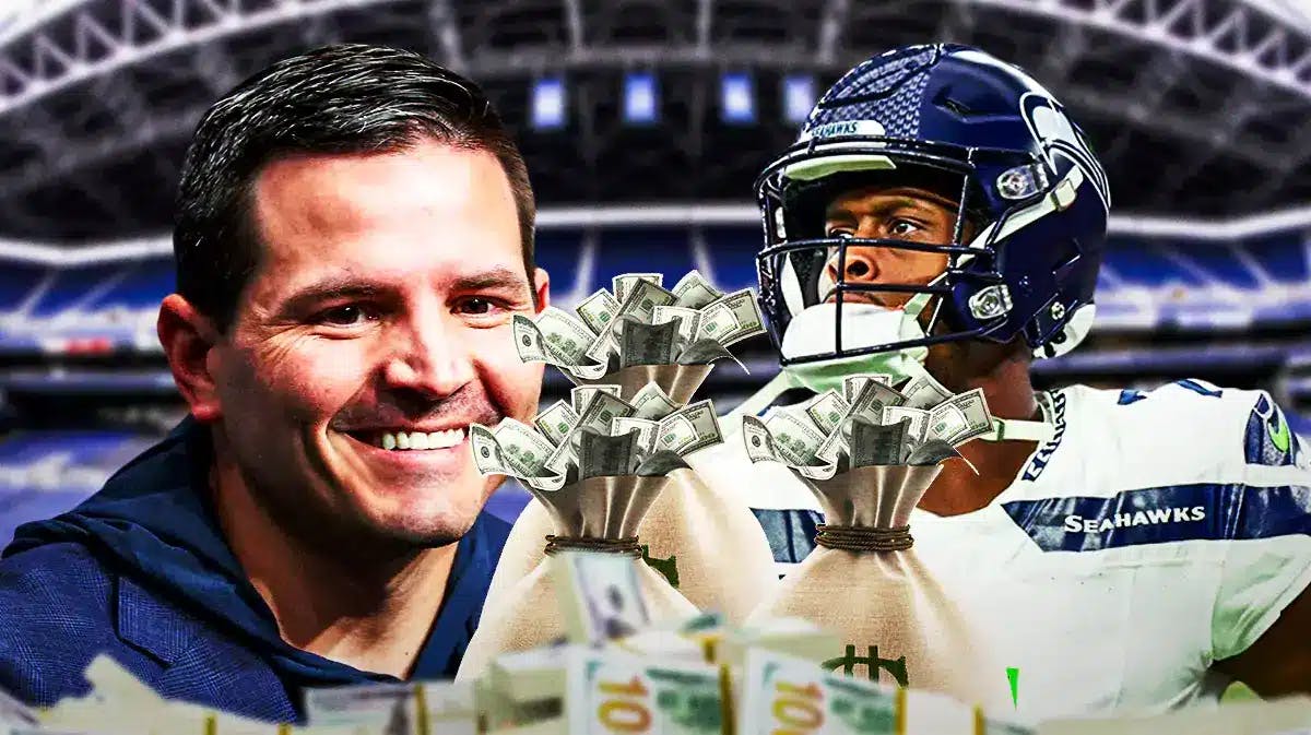 Seahawks' Mike Macdonald and Geno Smith with money