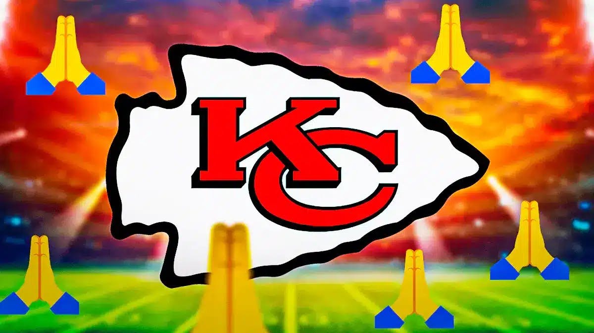 Chiefs logo, Prayer hands in the background after the Supe Bowl parade shots fired