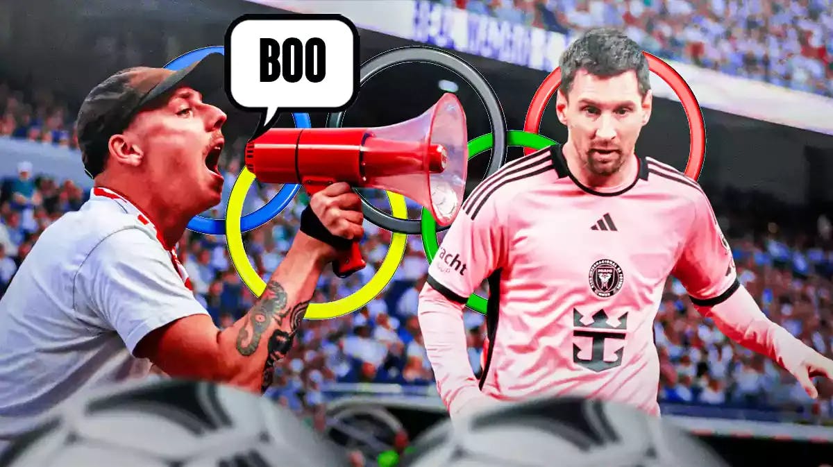 Fans saying: ‘Boo’ around Lionel Messi in front of the Olympic rings