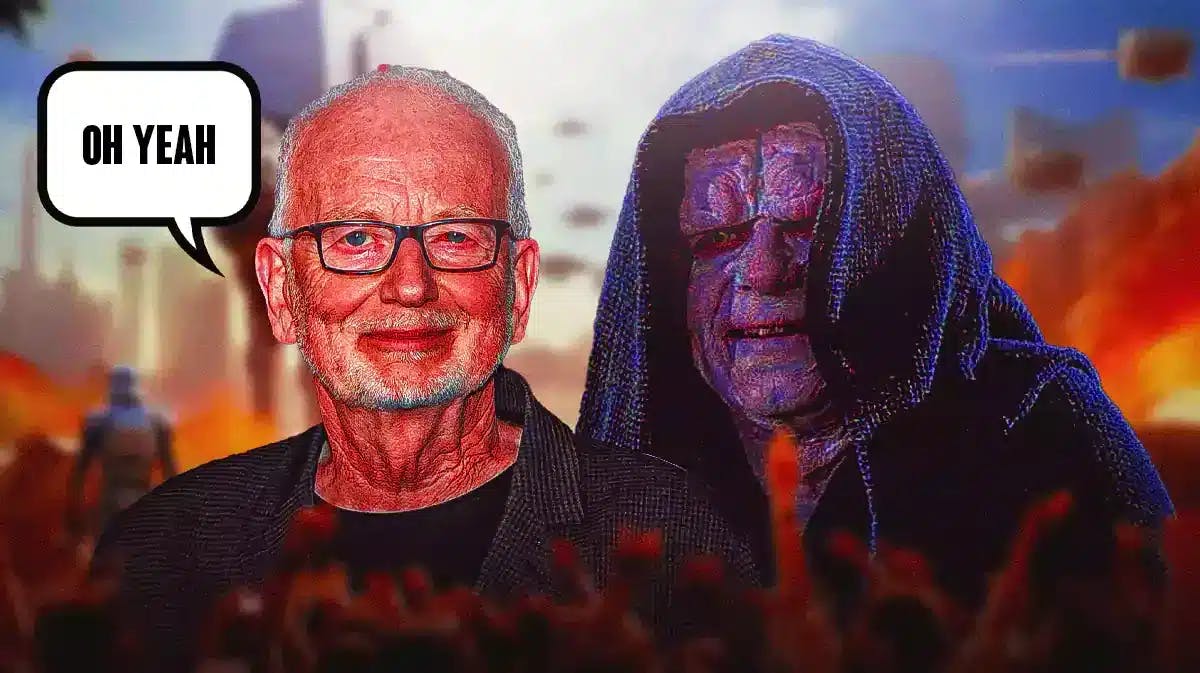 Ian McDiarmid with a text bubble saying "oh yeah" next to Emperor Palpatine
