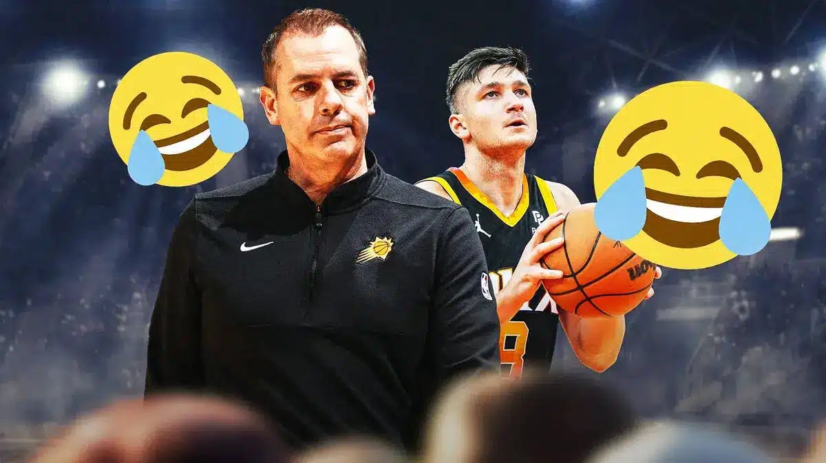 Suns head coach Frank Vogel, Grayson Allen, laughing emojis above