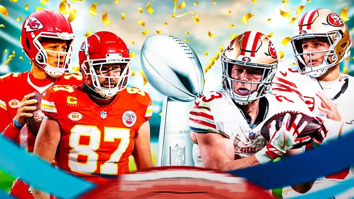 Super Bowl 58 MVP candidates, including the Chiefs Patrick Mahomes and Travis Kelce, and the 49ers Christian McCaffrey and Brock Purdy