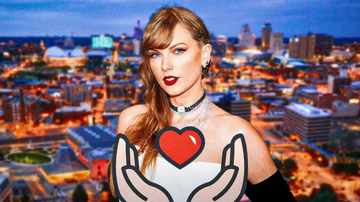Taylor Swift with heart and Kansas City background.