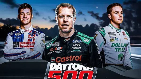 Daytona 500 logo. Brad Keselowski, John Hunter Nemechek, Harrison Burton