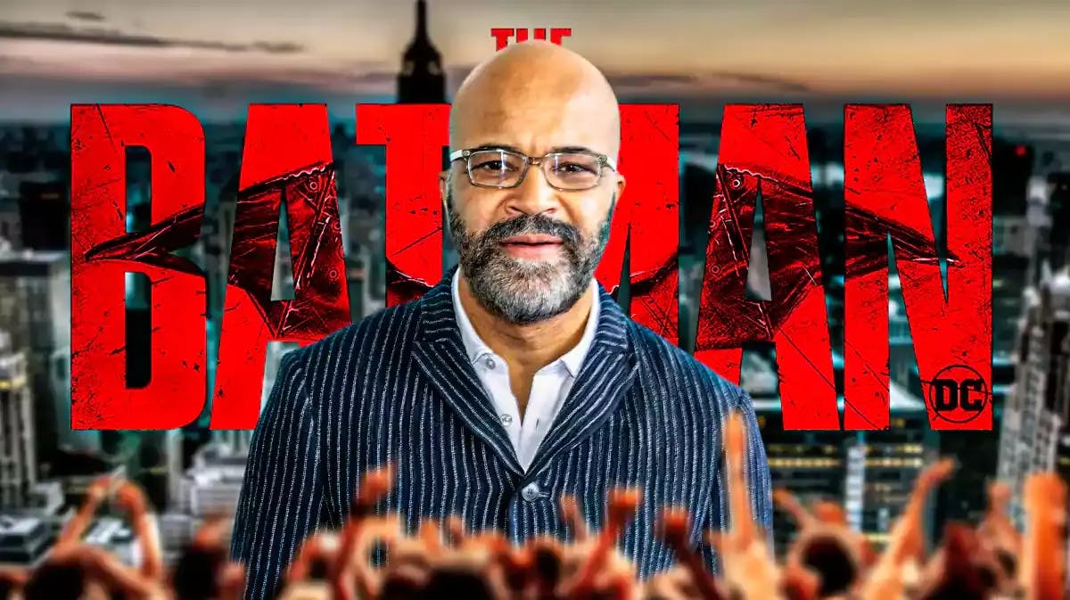 Jeffrey Wright with The Batman 2 logo and city background.
