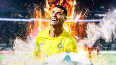 Cristiano Ronaldo celebrating on fire on the pitch Al-Nassr