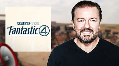 MCU Fantastic Four logo and Ricky Gervais.
