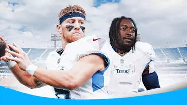 Titans' Will Levis with Calvin Ridley photoshopped to be wearing Titans jersey