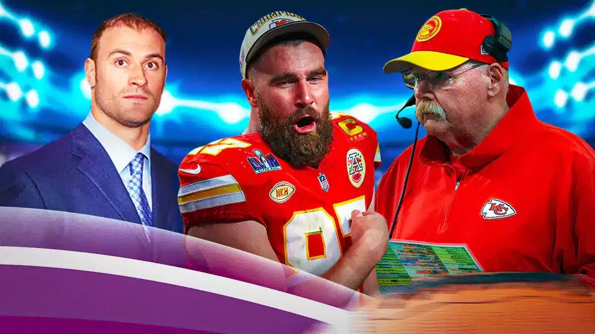 Chris Long and Chiefs tight end Travis Kelce yelling at Andy Reid
