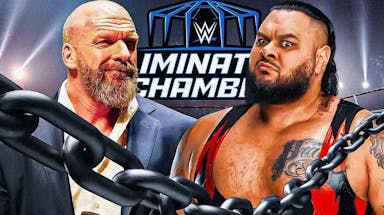 Bronson Reed and Triple H with the Elimination Chamber logo as the background.
