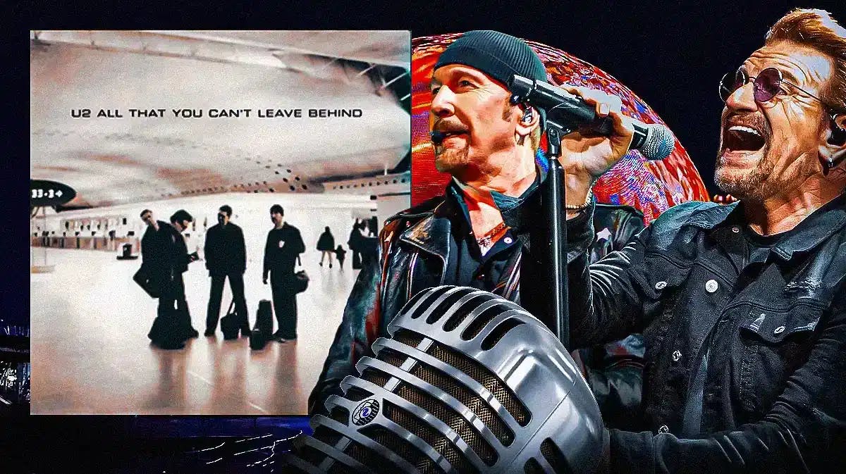 U2 All That You Can't Leave Behind (with Peace on Earth) with The Edge and Bono with Sphere background.