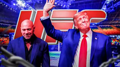 Dana White and Donald Trump in front of the UFC logo