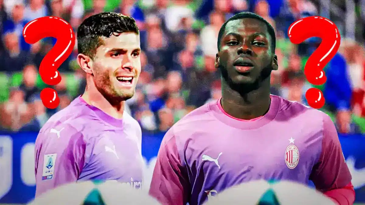 Christian Pulisic and Yunus Musah in AC Milan shirts, questionmarks over their shirt