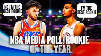 Chet Holmgren and Victor Wembanyama claiming they are the best rookies with "NBA Media Poll: Rookie of the Year" on the bottom