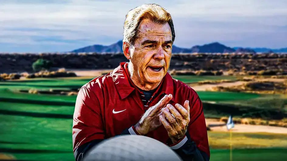 Nick Saban (former Alabama football head coach) with TPC Scottsdale in the background