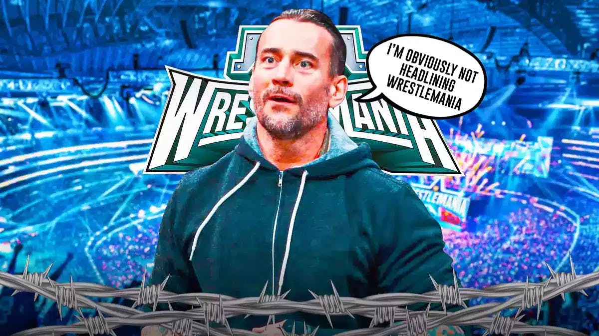 CM Punk with a text bubble reading “I’m obviously not headlining WrestleMania” with the WrestleMania 40 logo as the background.