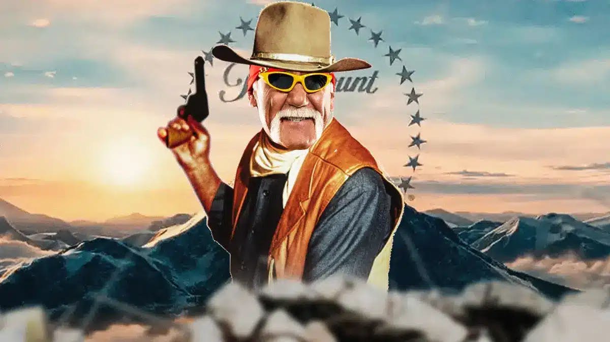 Hulk Hogan’s head on John Wayne’s body with the Paramount logo as the background.