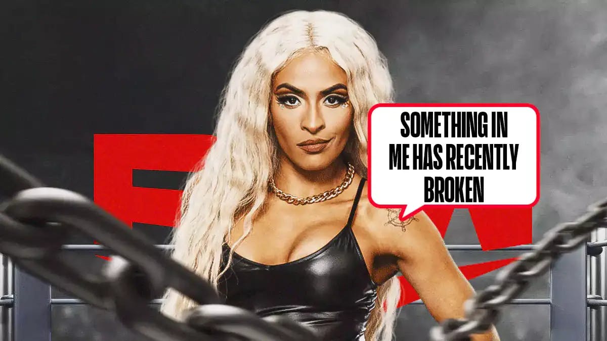Zelina Vega with a text bubble reading “Something in me has recently broken” with the RAW logo as the background.