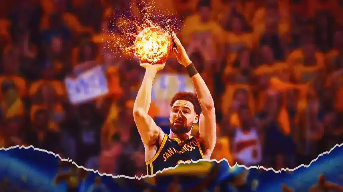 Warriors' Klay Thompson shooting flaming basketball