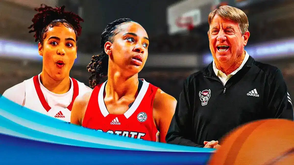 NC State women’s basketball coach Wes Moore, and NC State women’s basketball players Madison Hayes and Aziaha James.