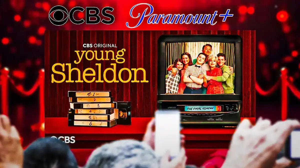 Young Sheldon final season poster with CBS and Paramount+ logos.