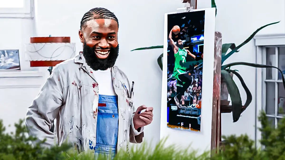 Celtics star Jaylen Brown creating art of him at the Slam Dunk Contest