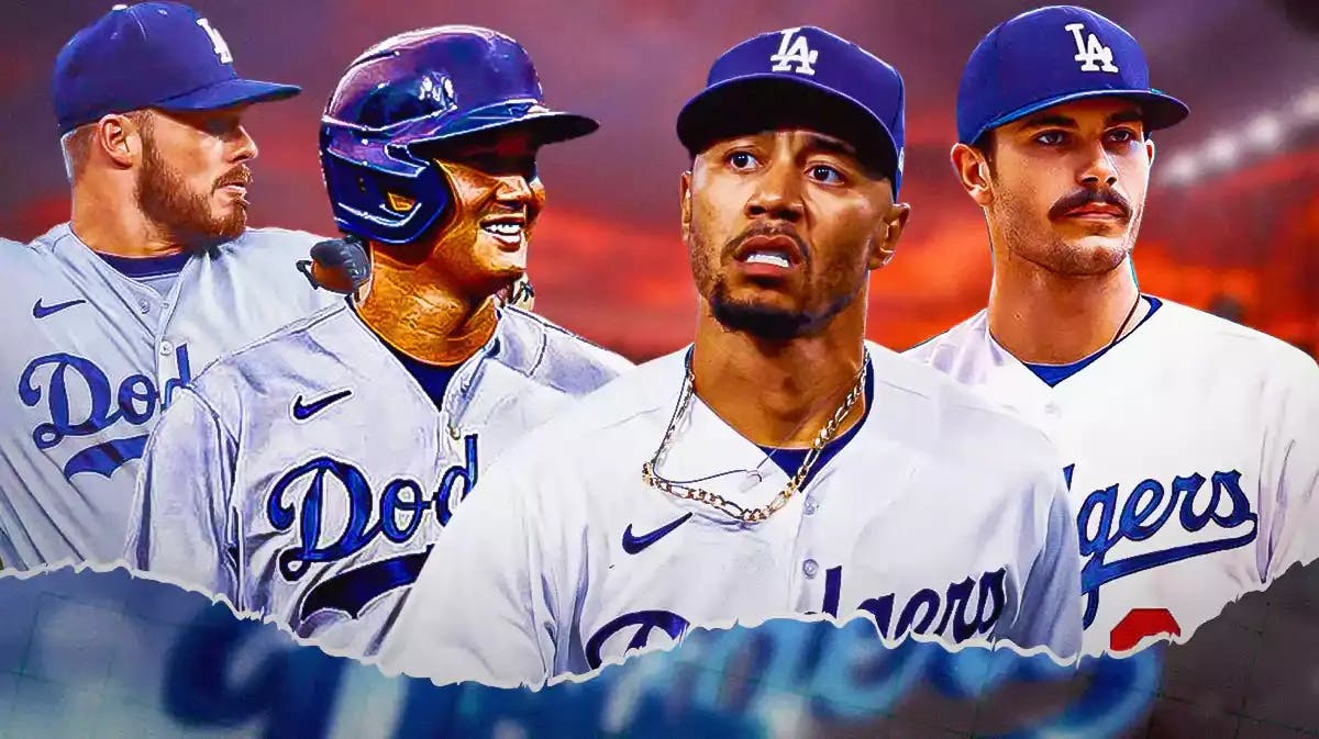 Dodgers' Mookie Betts, Dodgers' Shohei Ohtani, Dodgers' Gavin Lux and Dylan Cease in a Dodgers uniform.
