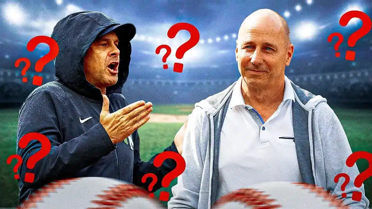 Aaron Boone next to Brian Cashman with question marks surrounding them (New York Yankees)