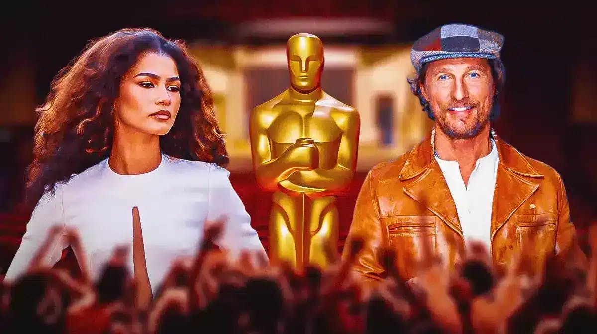 L to R: Zendaya, Oscar statuette, Matthew McConaughey