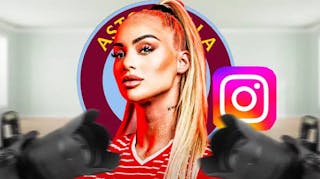 Alisha Lehmann in front of the Aston Villa and Instagram logos WSL prime drink