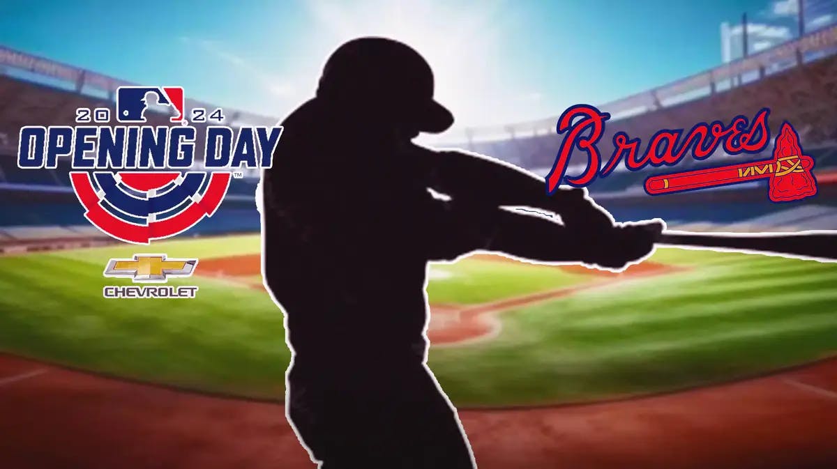 2024 MLB Opening Day logo, with player silhouette and Braves logo