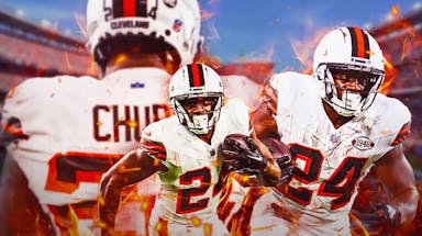 Multiple action shots of Nick Chubb (Browns) with cool fire effect