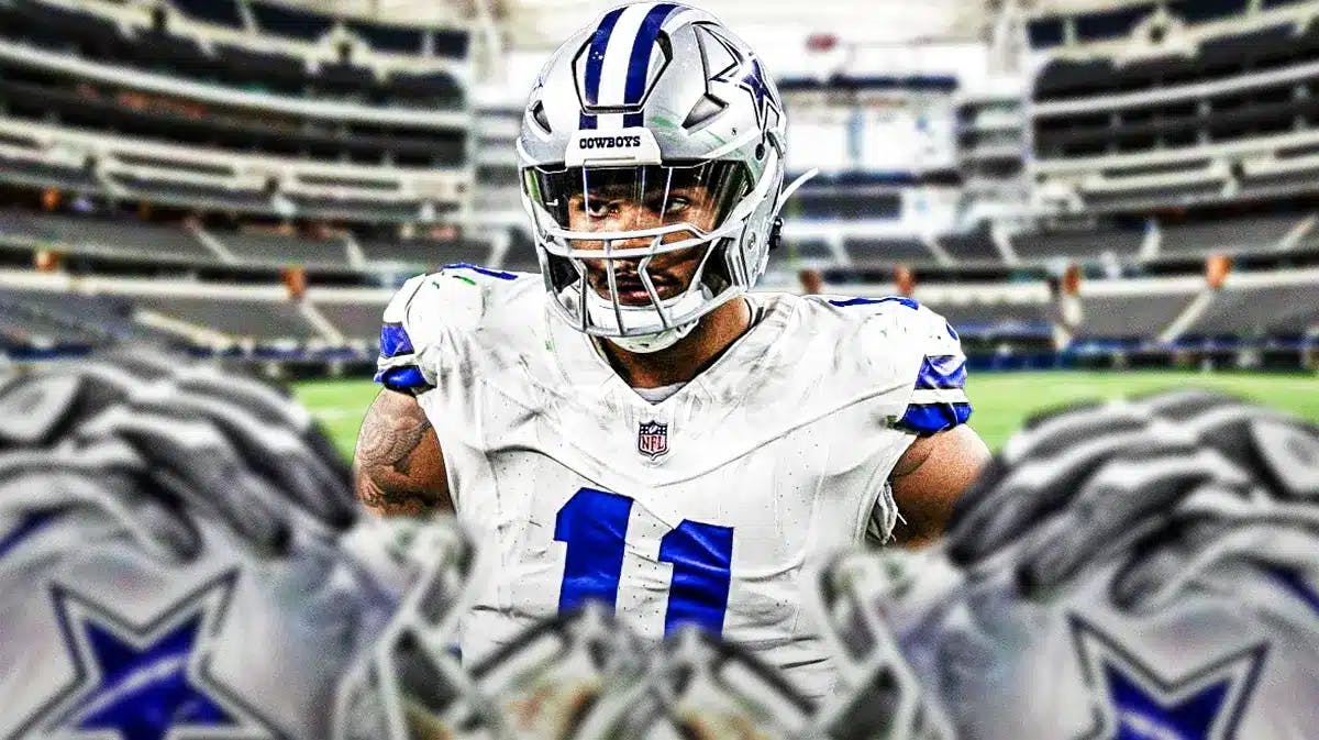 Cowboys, Packers, Cowboys Packers, Micah Parsons, Micah Parsons Cowboys, Micah Parson in Cowboys uni with Cowboys stadium in the background