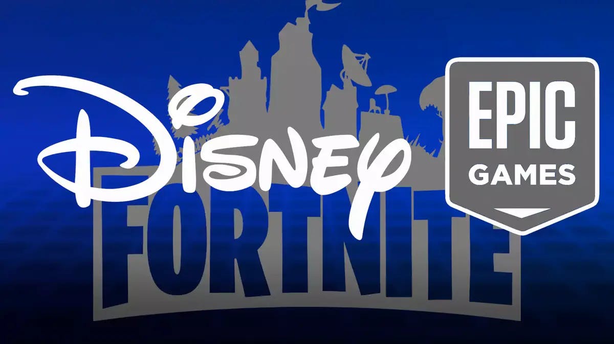Disney and Epic Games logos, Fortnite background