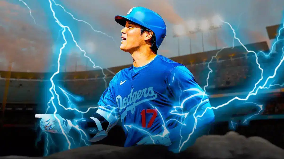 Dodgers' Shohei Ohtani with waves of electricity around him