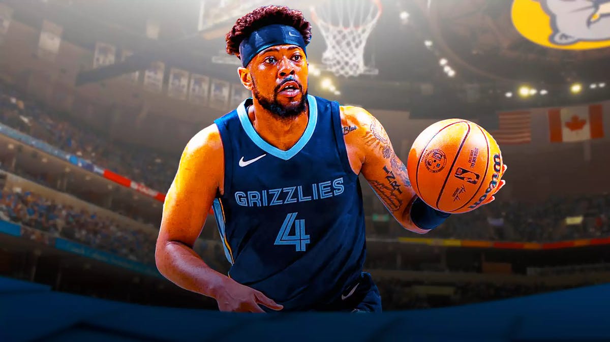 Jordan Goodwin with the Grizzlies arena in the background