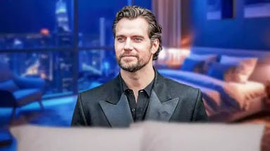 Henry Cavill with bedroom background.