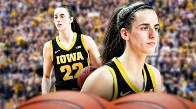 Iowa women’s basketball Caitlin Clark with fake tear drop emojis, as if she is upset/crying