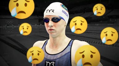 American swimming Katie Ledecky, with tear drop emojis as if she’s sad