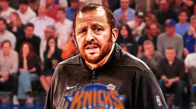 Knicks coach Tom Thibodeau looking sad.