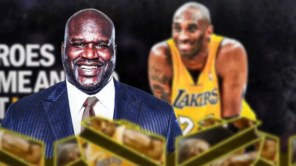 Lakers stars Shaquille O'Neal on the left, Kobe Bryant on the right.