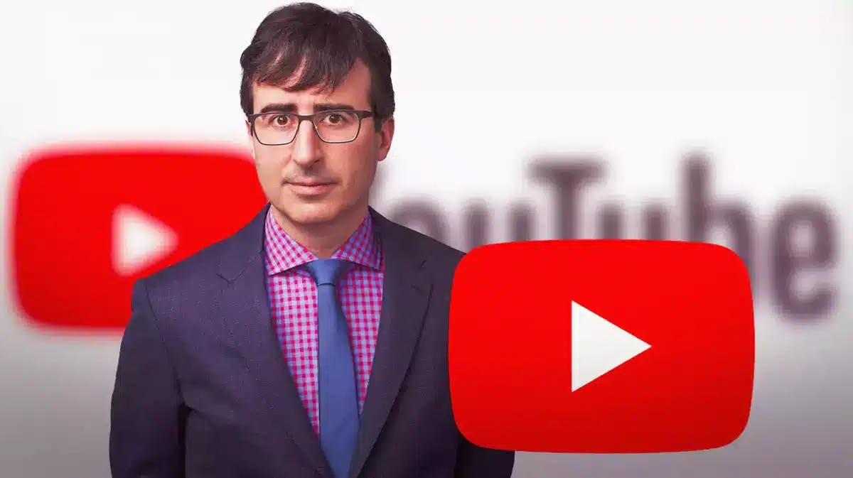 John Oliver with a YouTube symbol.
