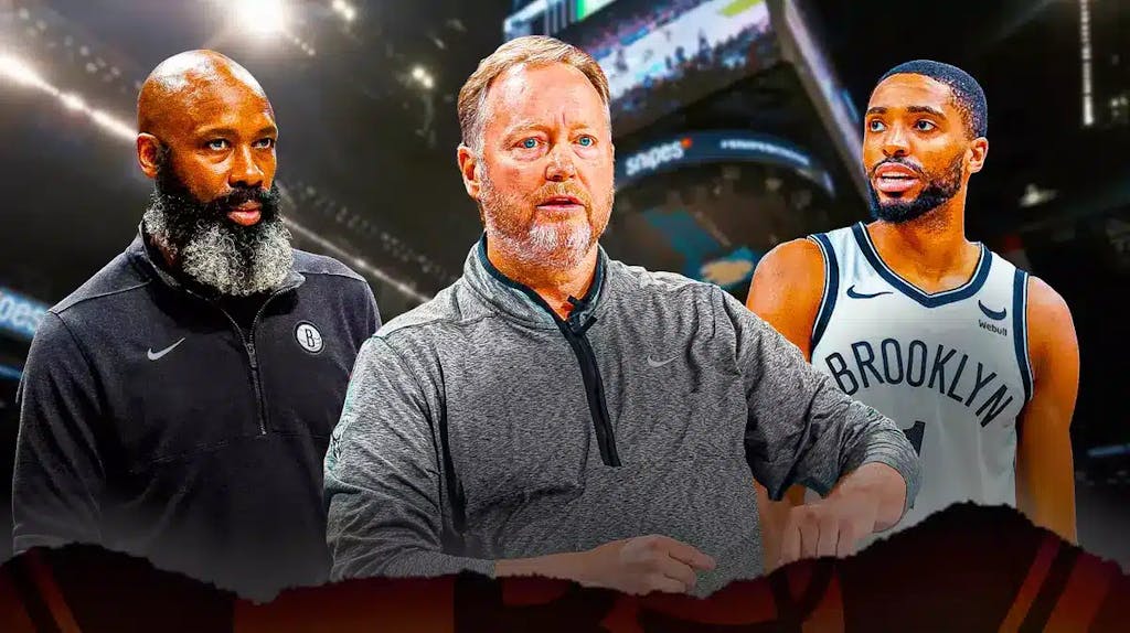 Nets Mikal Bridges and Jacque Vaughn with former Bucks coach Mike Budenholzer