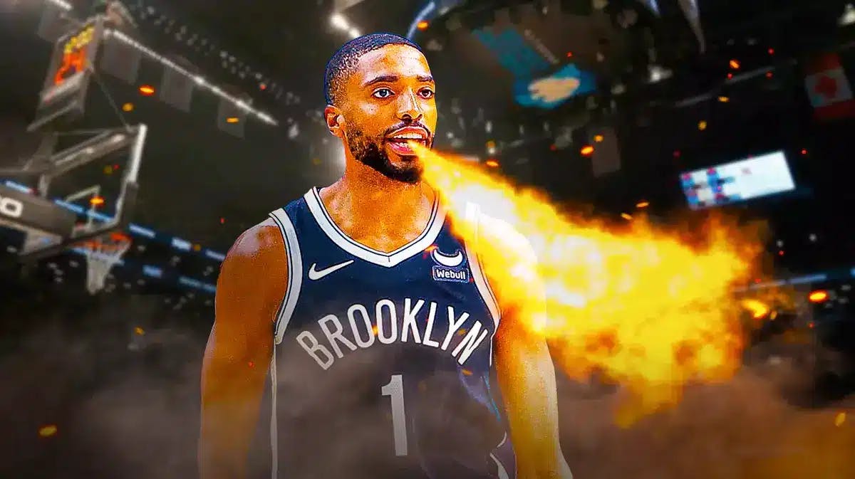 Nets' Mikal Bridges with fire coming out his mouth